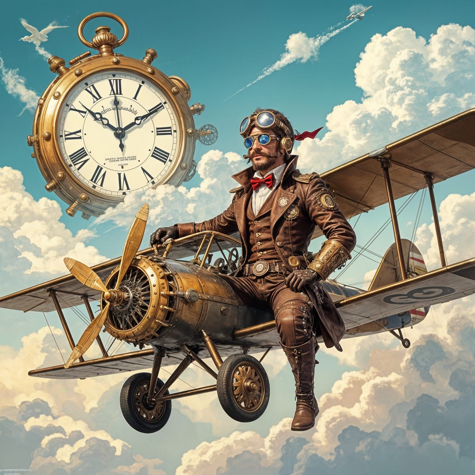 Steampunk Jack of Spades Aviator on Biplane
