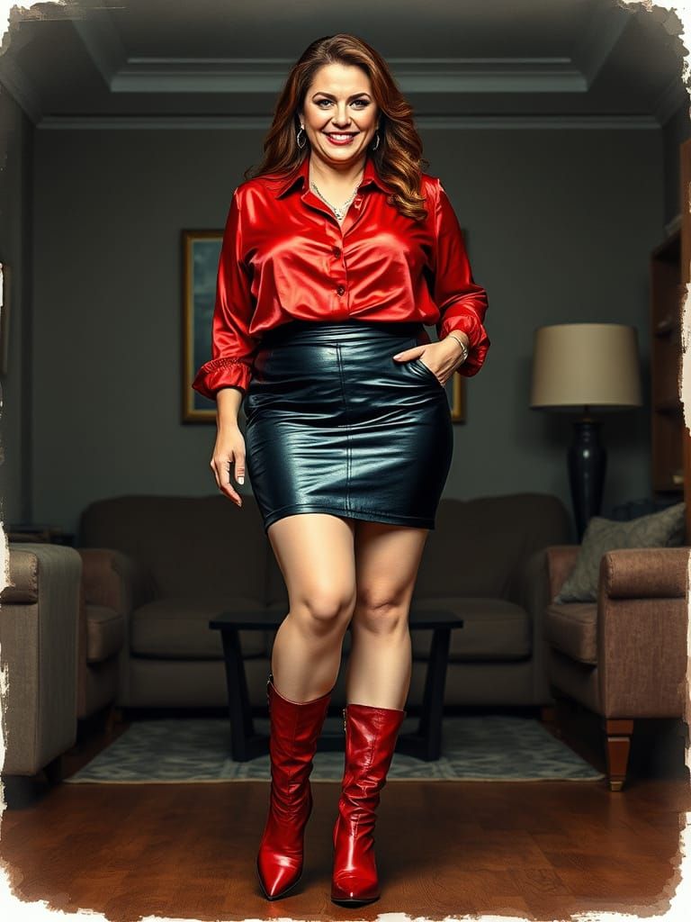 Elegant Woman in Red Silk: An Alcohol Ink Portrait