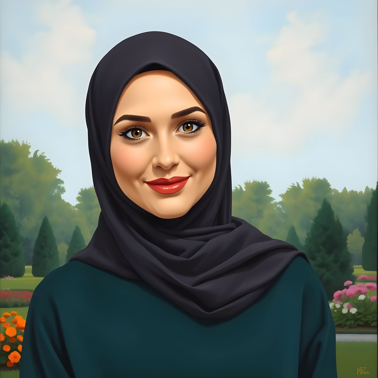 Minimalist Oil Painting of Woman in Hijab