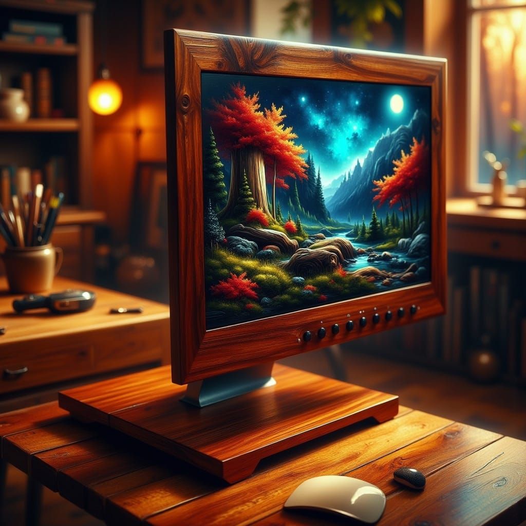 Hardwood Desktop Computer in Comic Book Style