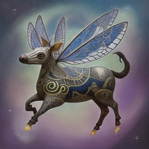 Surreal Tapir with Fairy Wings in Distorted Space