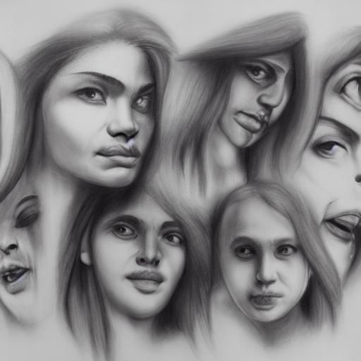 Hyperdetailed Charcoal Drawing of Many Faces