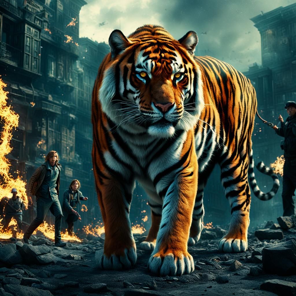 Epic Burning Tiger Digital Matte Painting