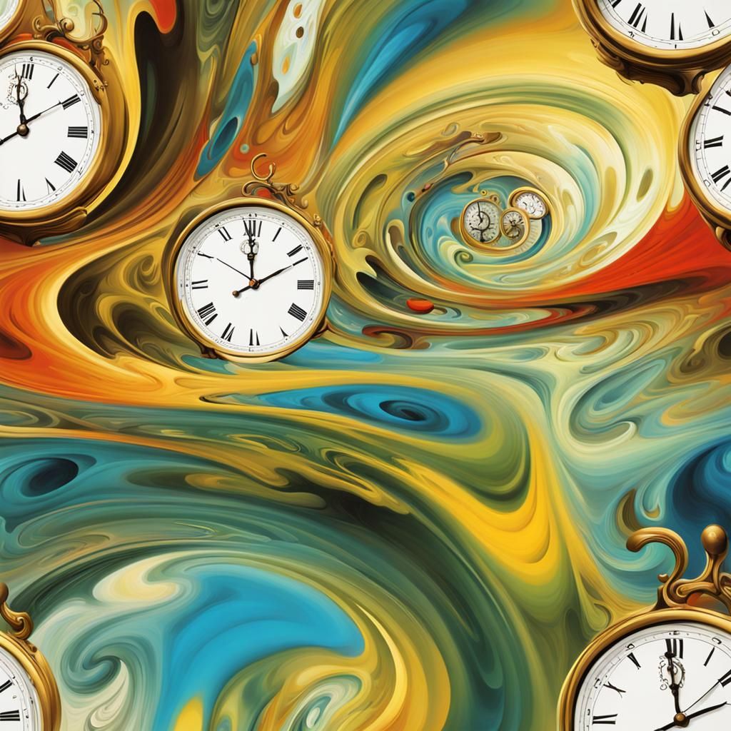 Surreal Melting Clocks in Abstract Color Vortex