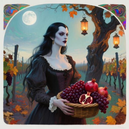 Vampire's Autumn Harvest in Moonlit Gothic Vineyard