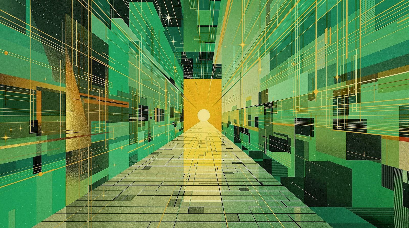 Sentient Light Bridge Between Dimensions, in Ukiyo-e Style