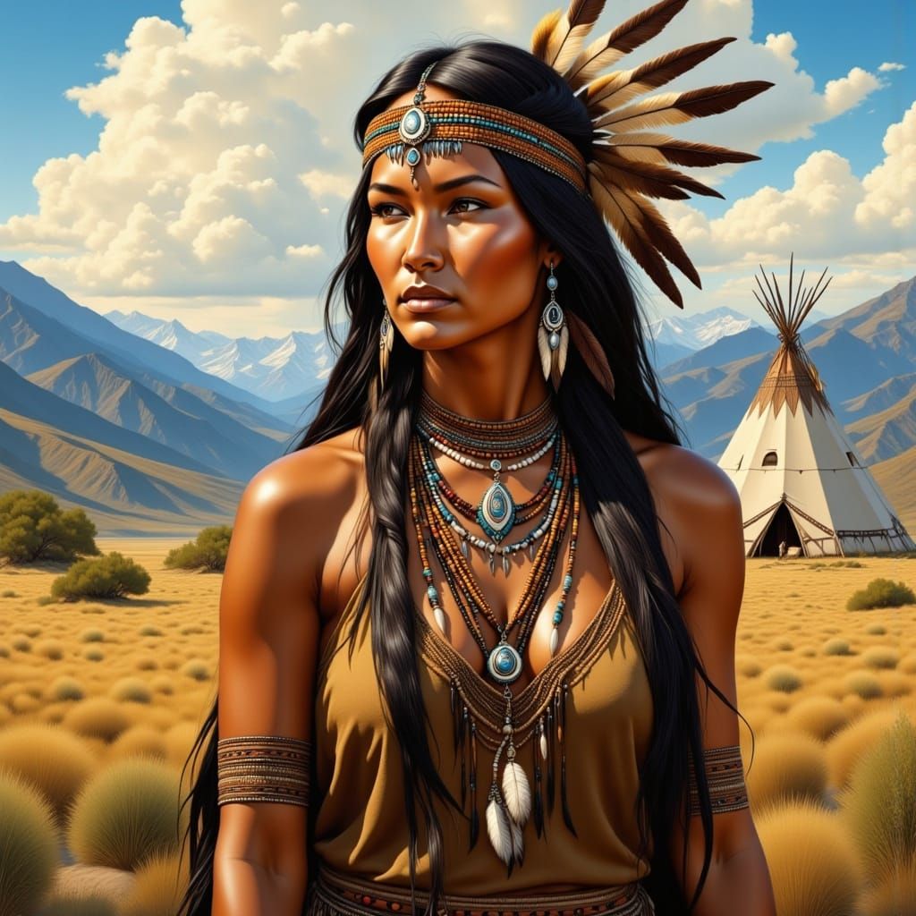 Attractive Native American Woman in Don Bluth Style