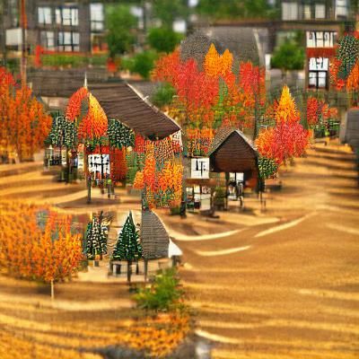 Picturesque Autumn Village in Forest Setting