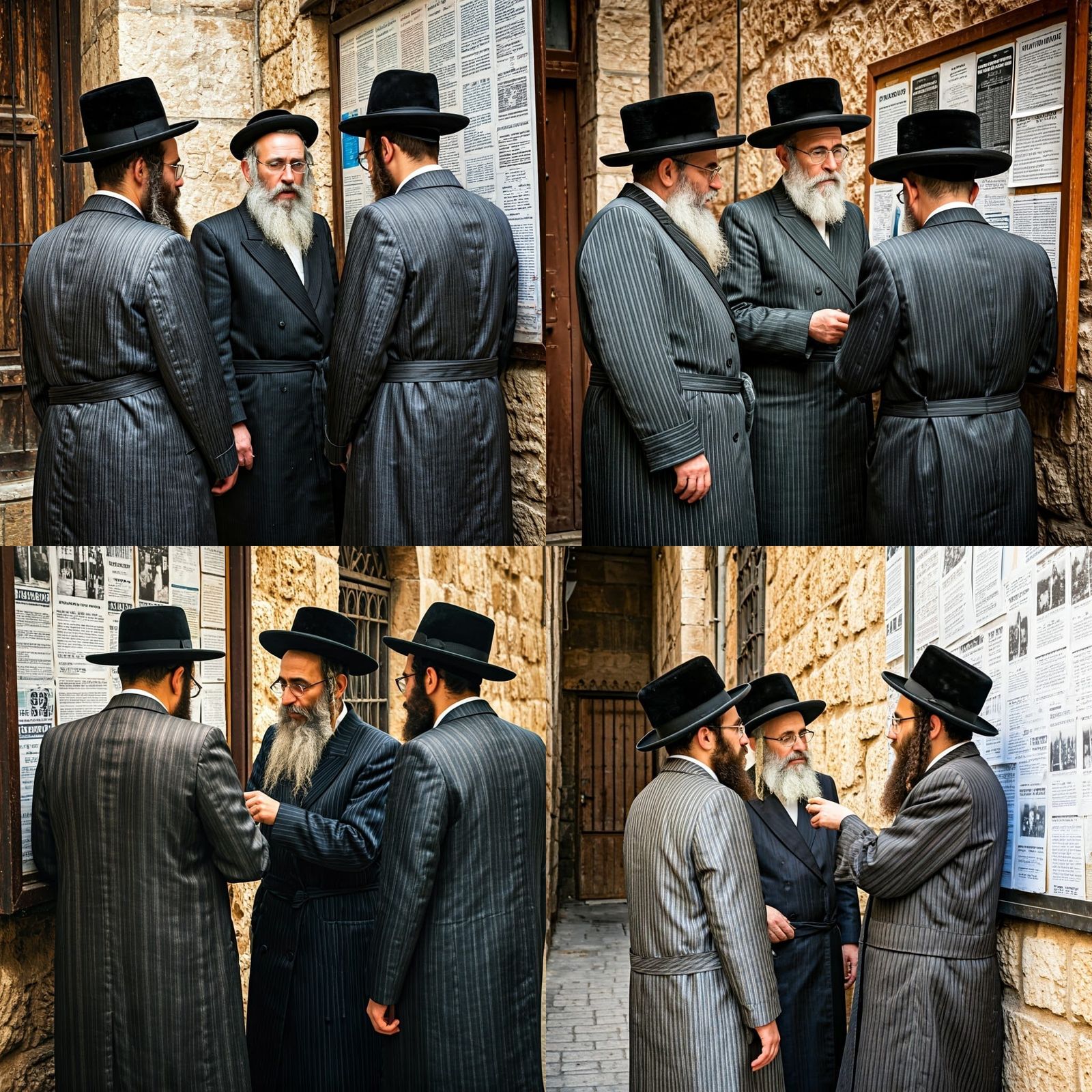 Haredi Jews in Traditional Attire Read Pashkevil in Jerusale...