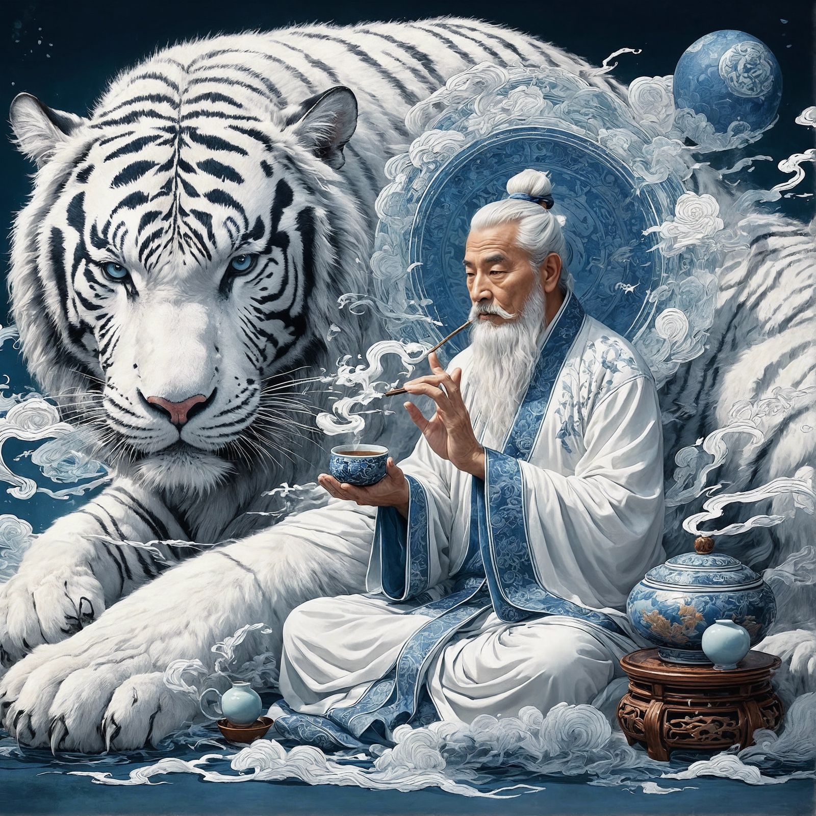 Sage and Tiger at Chinese Tea Ceremony