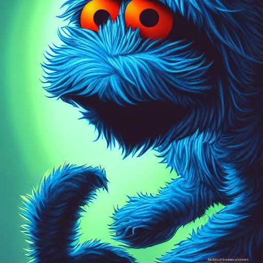 Hyperrealistic Furry Blue Monster Radiating Energy