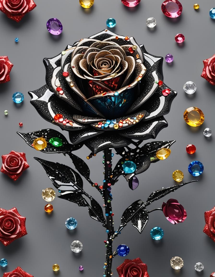 Carbon Fiber Rose with Precious Stone Petals