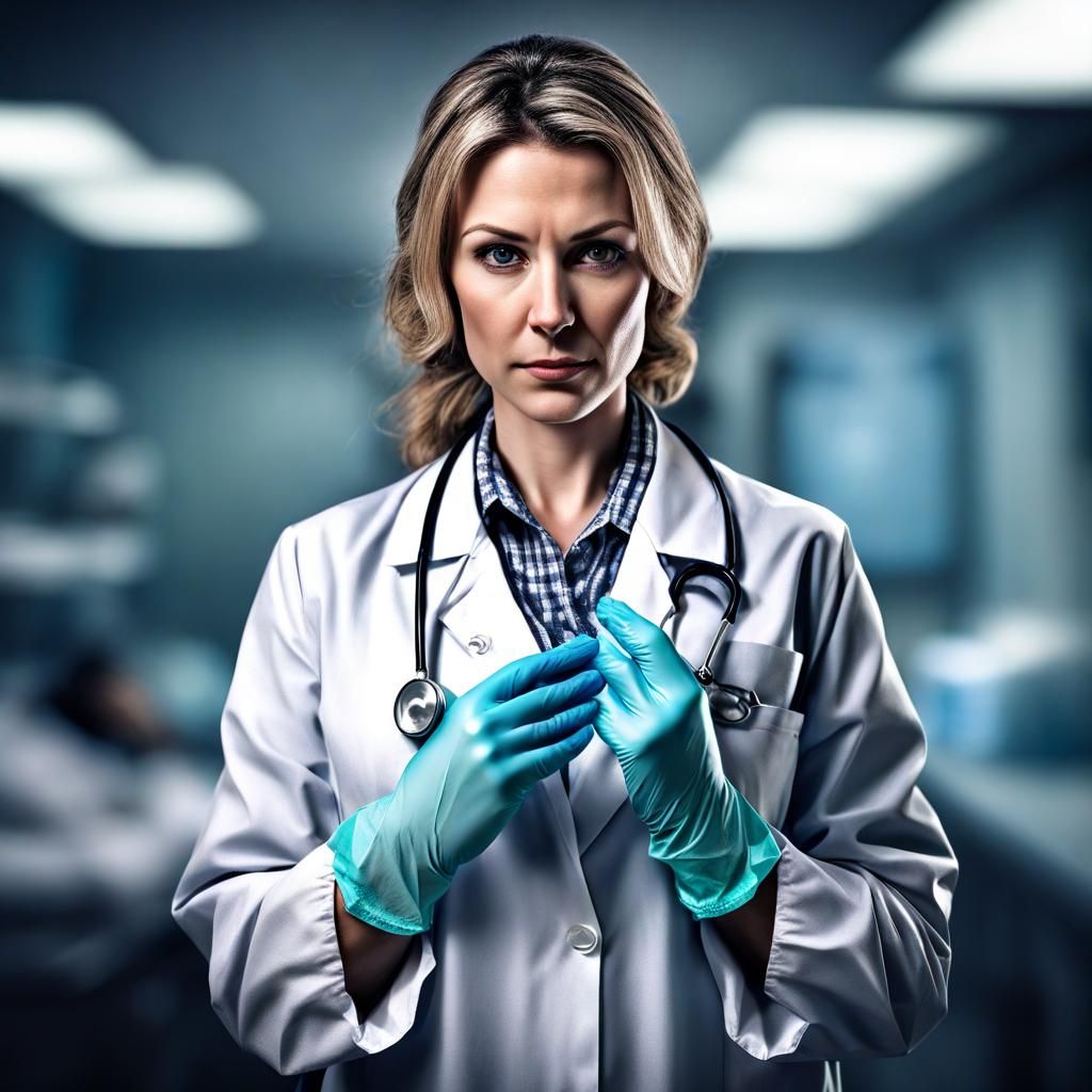 Hyperrealistic Female Doctor in Surgical Gloves
