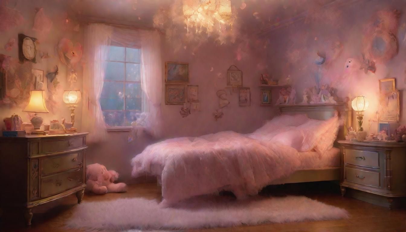 Ethereal Fantasy Figure Under Bed in Kinkade Style
