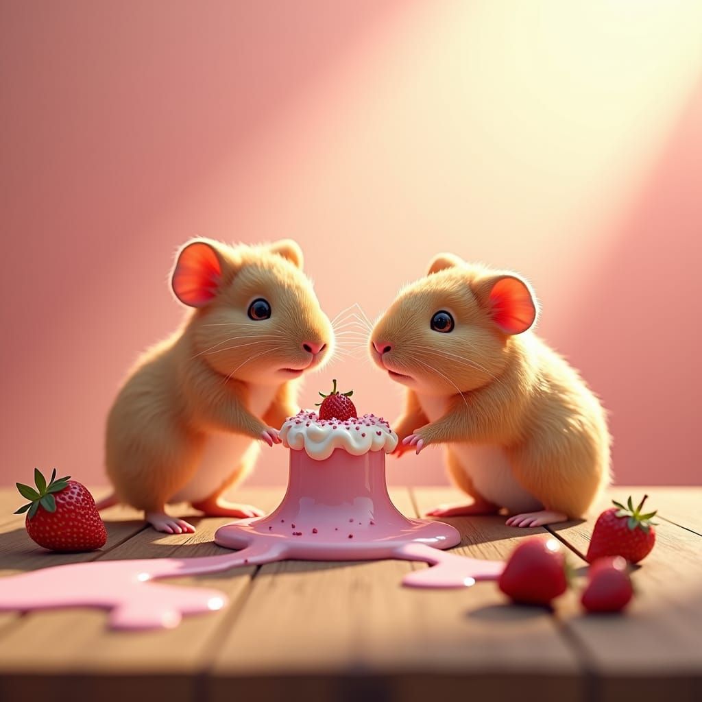 Guinea Pigs and Strawberry Milkshake in Pixar Style