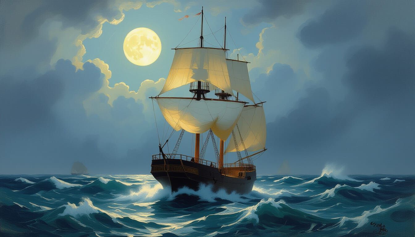 Stormy Seas: A Nautical Painting in Romantic Style
