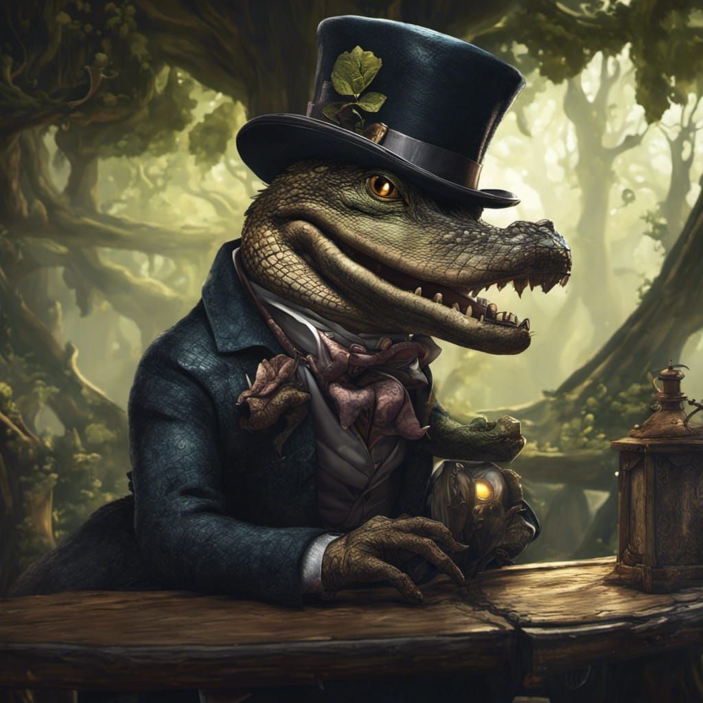 Caiman in Treehouse: Detailed Dark Fantasy Art