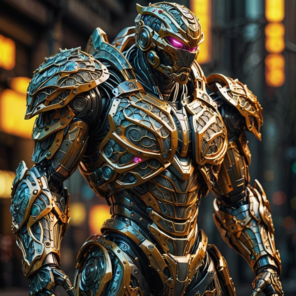 Armored Humanoid Figure in Organic 3D Mesh