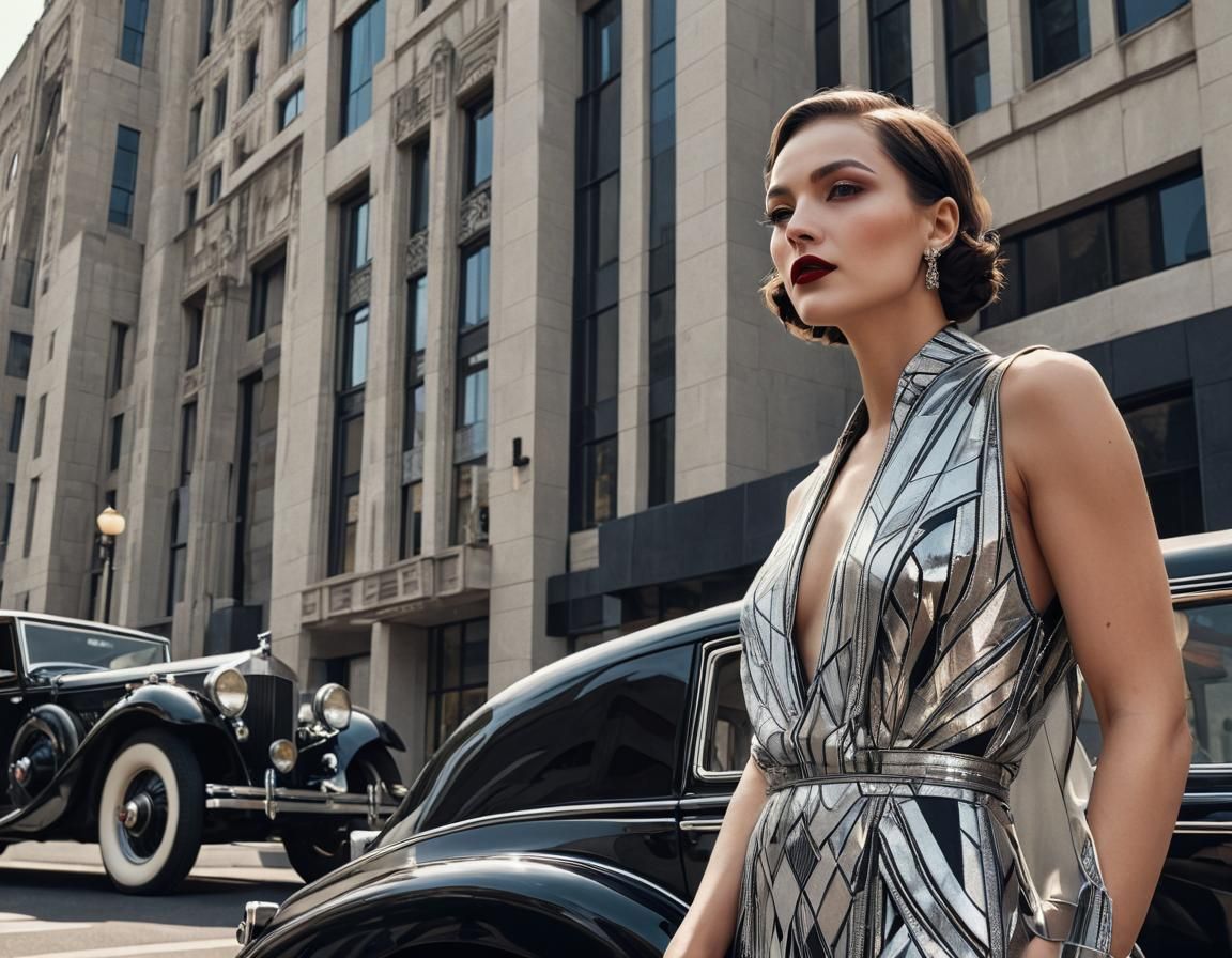 Art Deco Woman with Limousine in Digital Painting