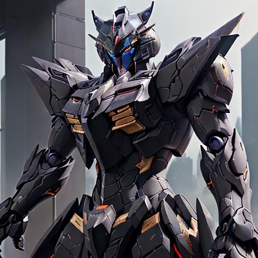 Detailed Black Jaguar Gundam Robot Fusion Art