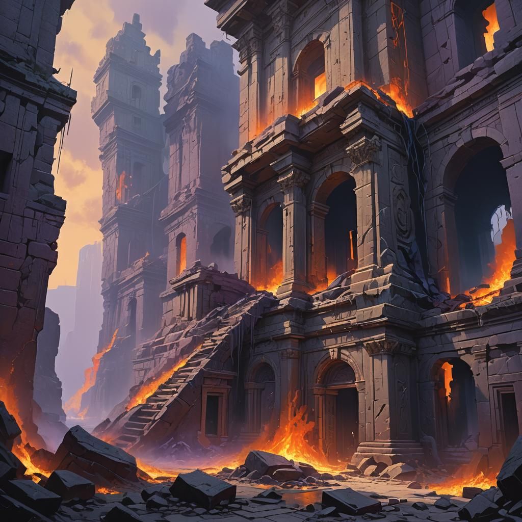 Inferno at Ancient Ruins: Fantasy Concept Art