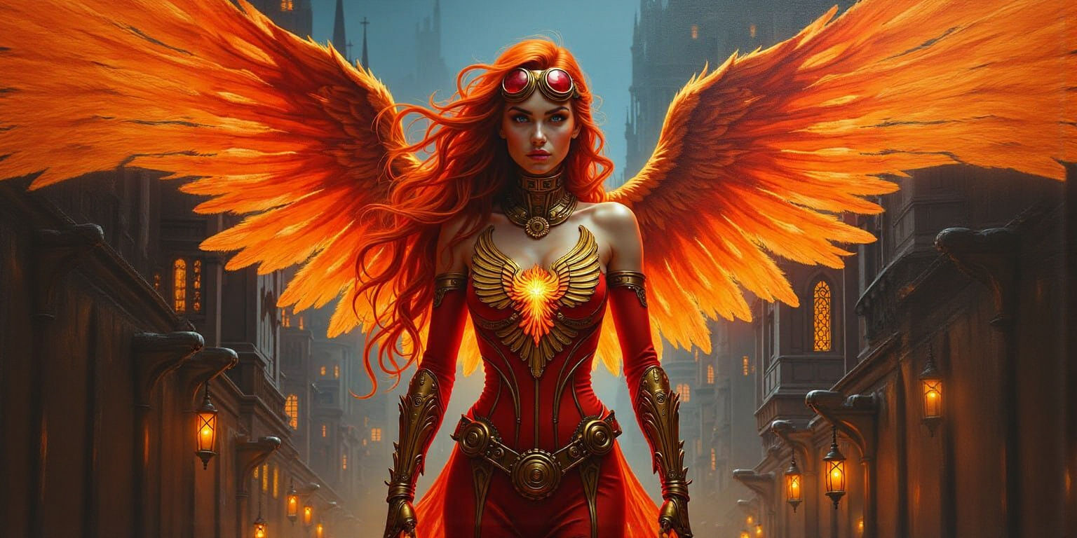 Steampunk Dark Phoenix in Resplendent Red and Gold Costume