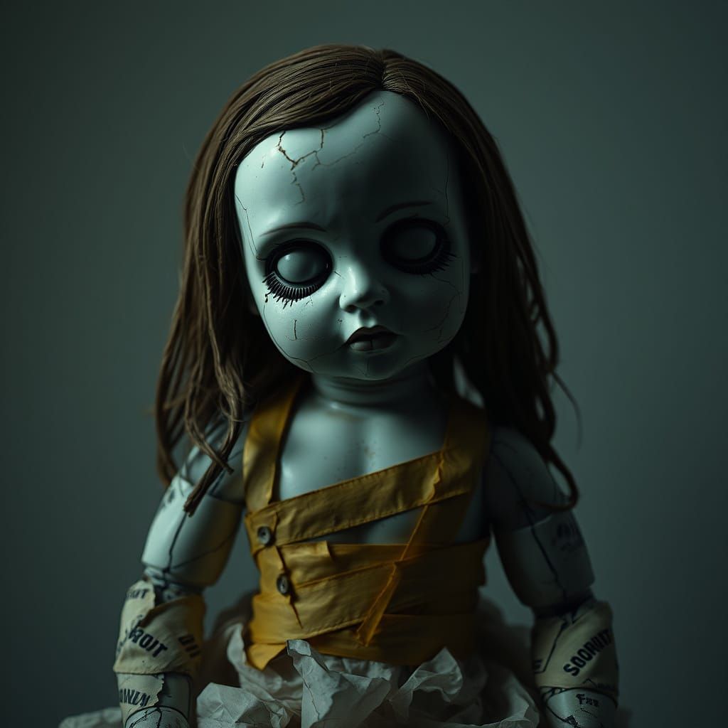 Distressed Porcelain Doll in Haunting Surrealism
