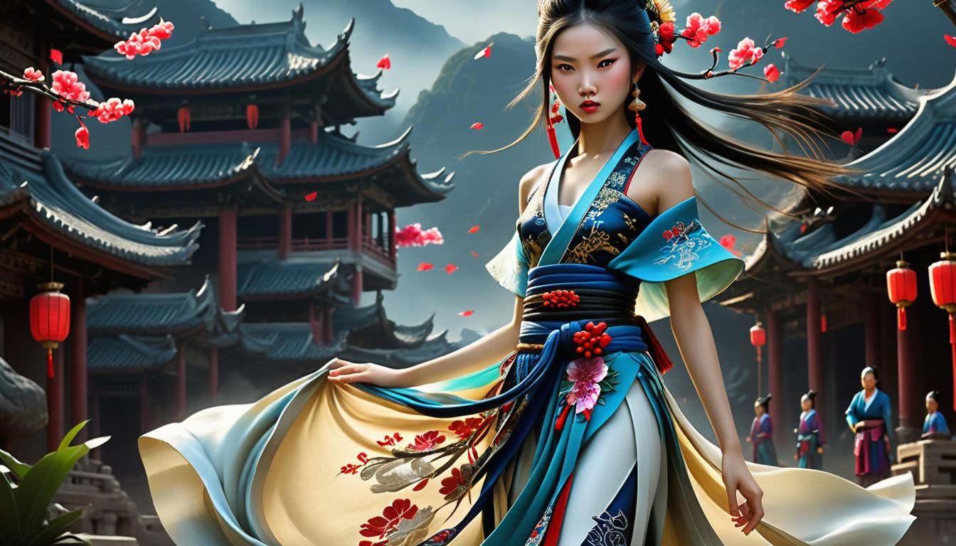 Fierce Wuxia Princess with Floral Patterns