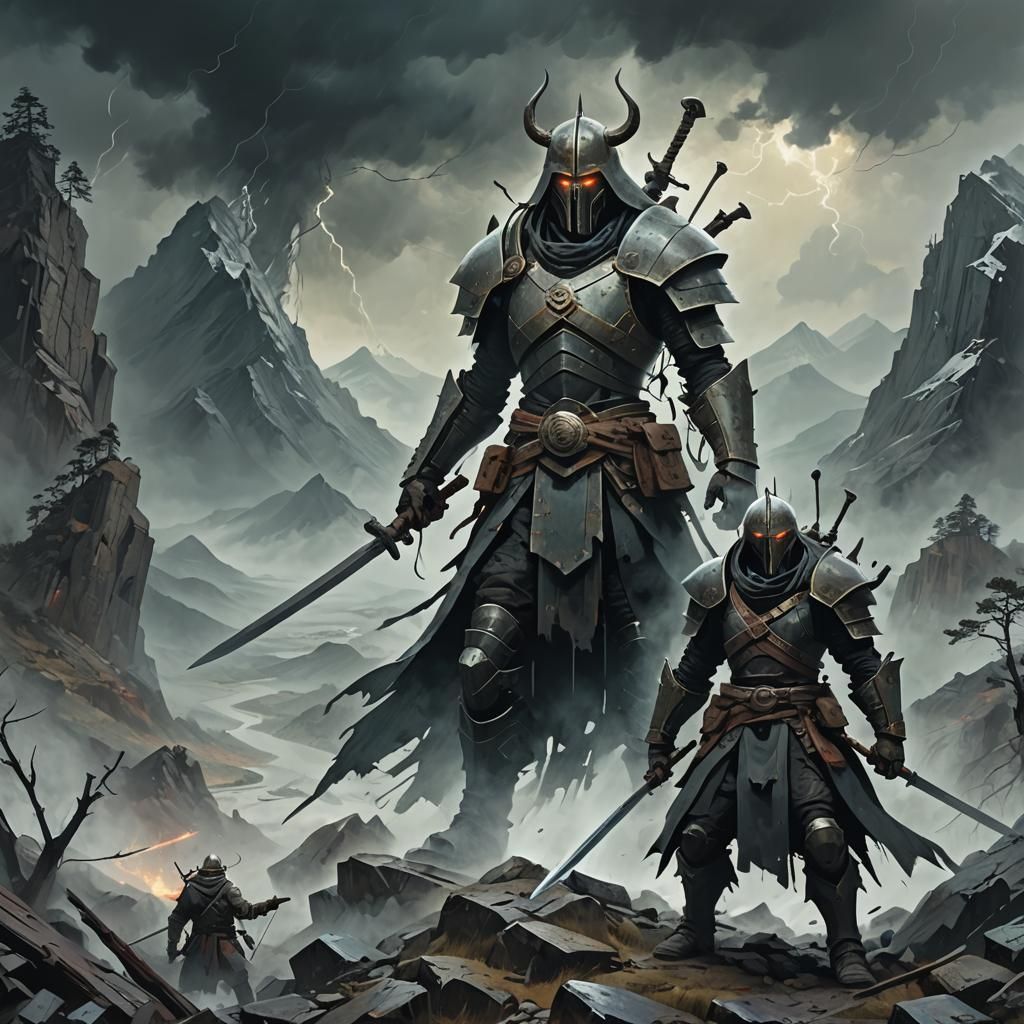 Mysterious Warrior Ascends in Misty Mountains