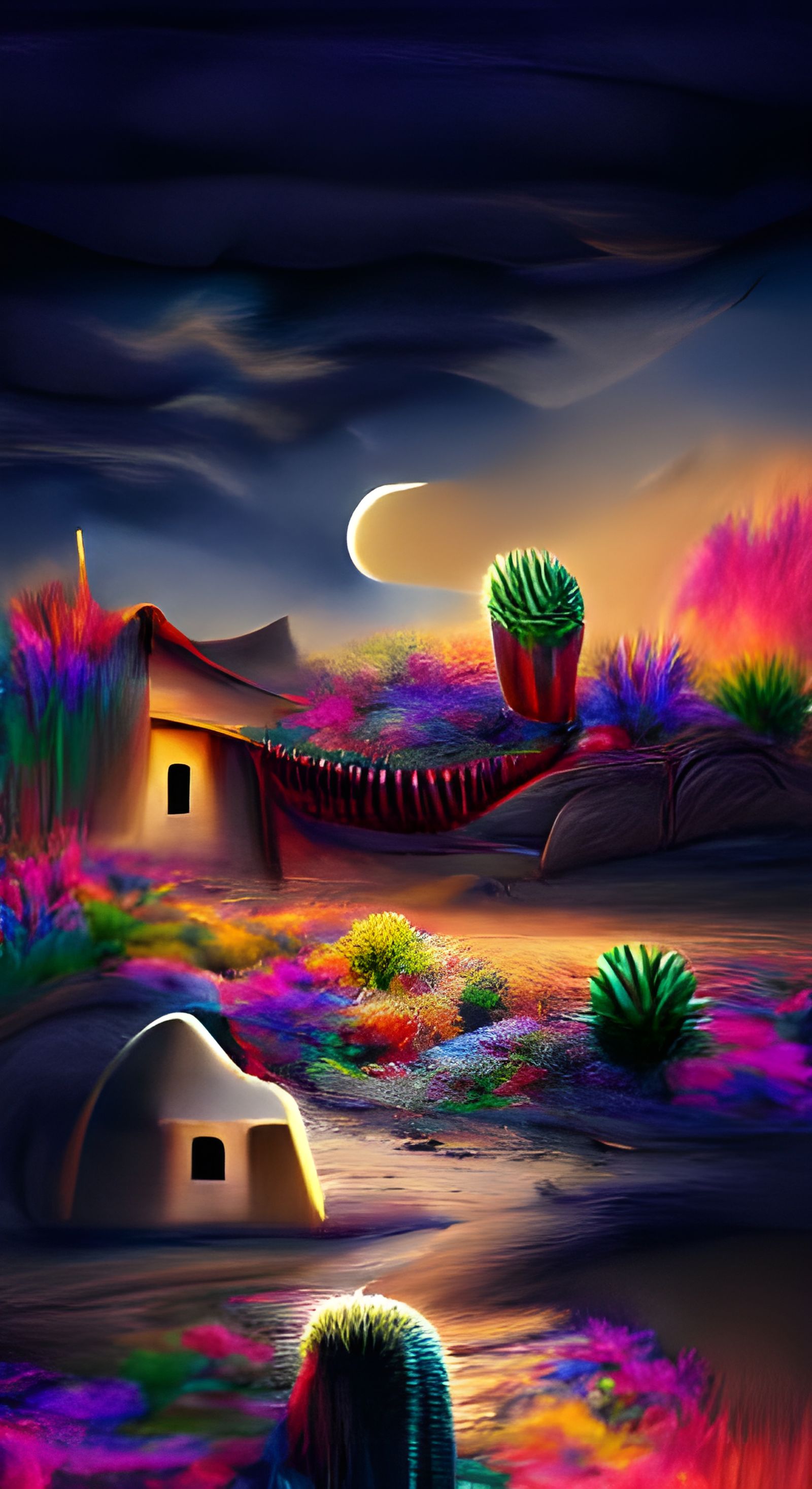 Desert Night Digital Illustration with Adobe House