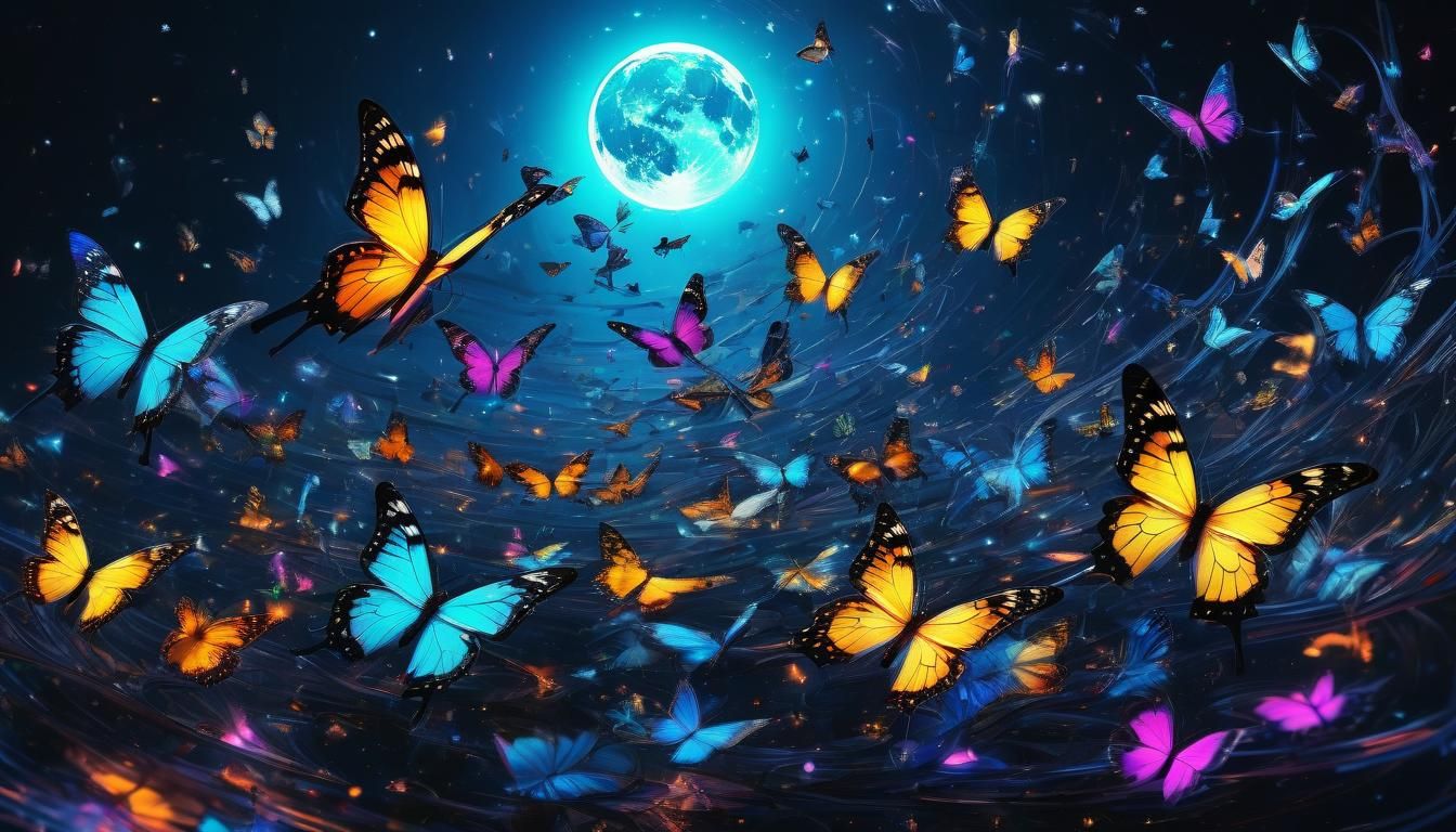 Magnetic Vision: Celestial Butterflies Orbit Neon Dreams