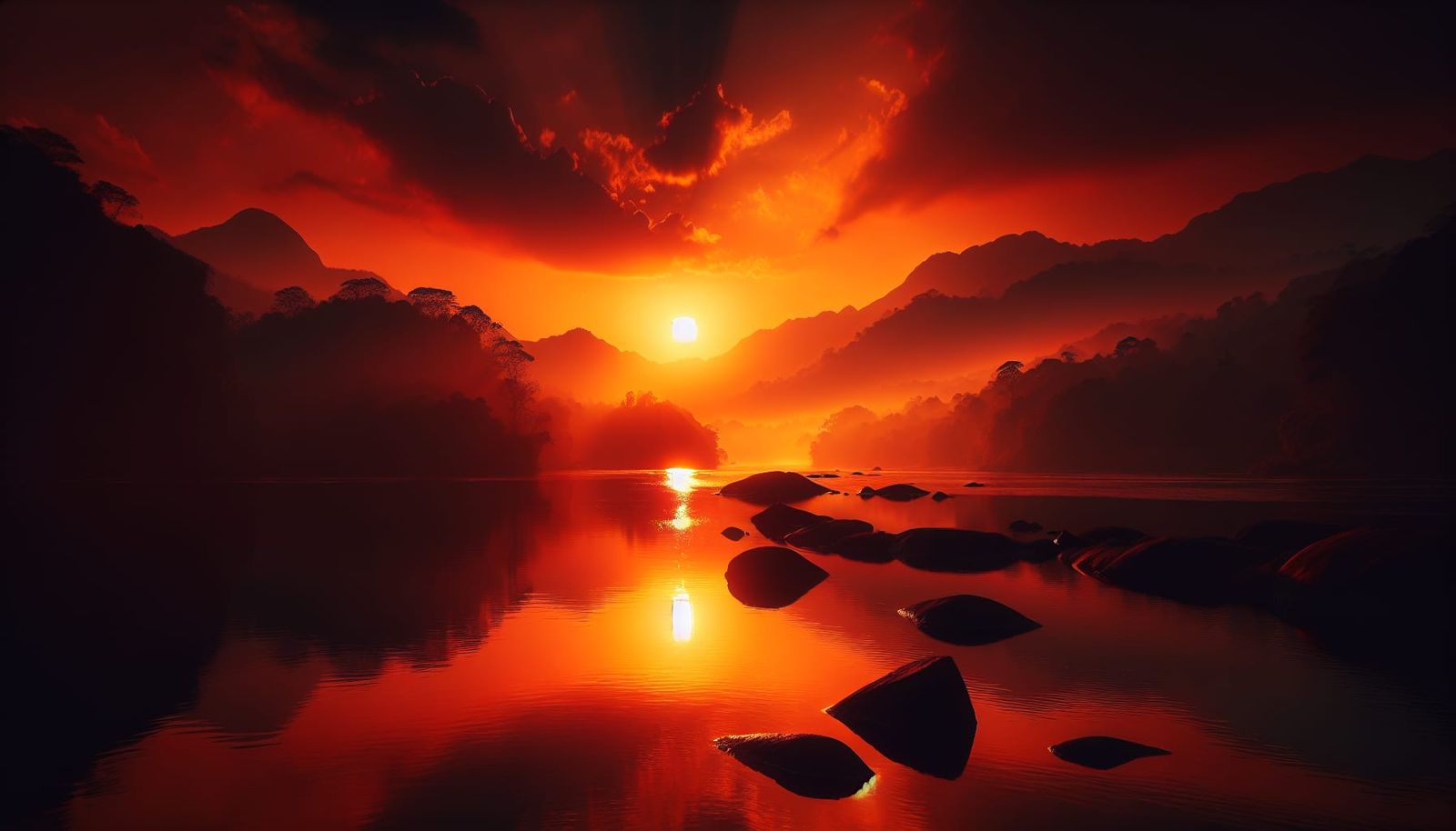 Surreal Sunset Landscape in Warm Hues