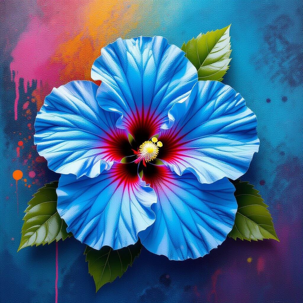 Blue Hibiscus in Hyperrealistic Melting Graffiti Art