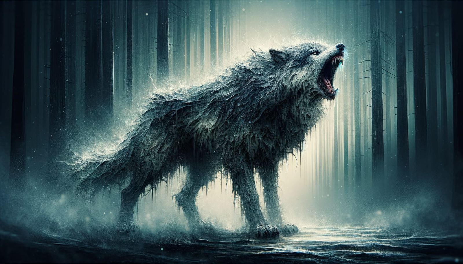 Fierce Timber Wolf in Foggy Forest: Fantasy Concept Art