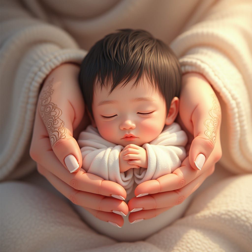 Little Boy in Protective Motherly Embrace