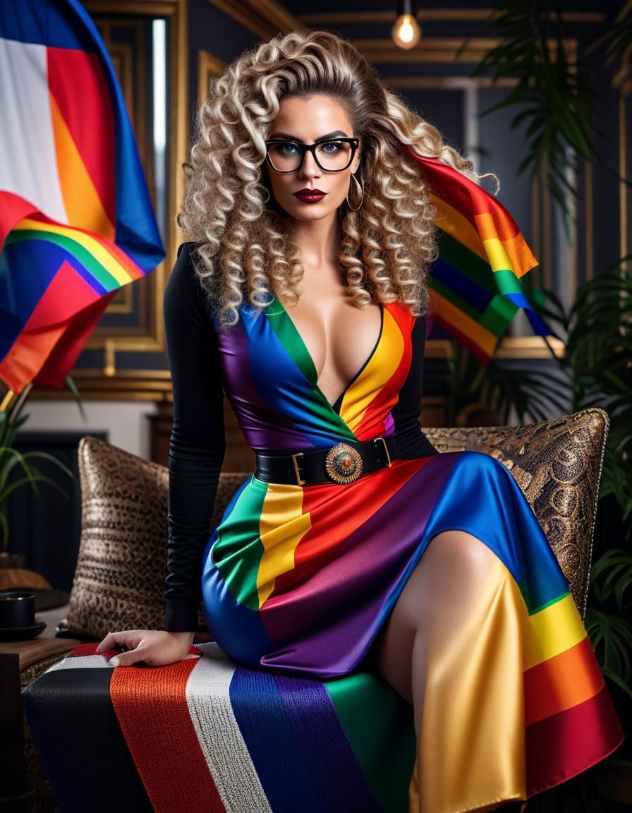 Modern Dutch Woman with LGBTQ Flag in Hyperrealistic Style