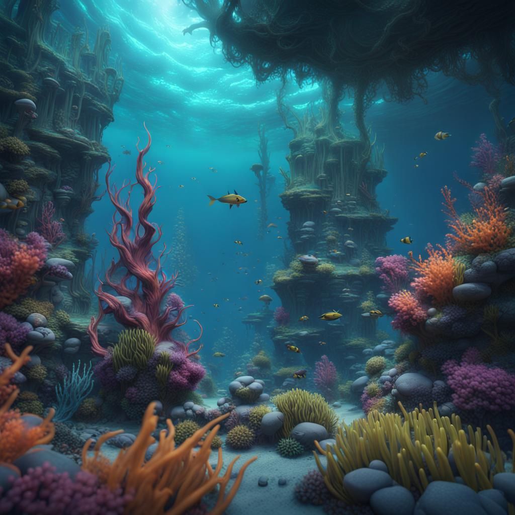 Vibrant Underwater Ecosystem in Detailed Matte Painting