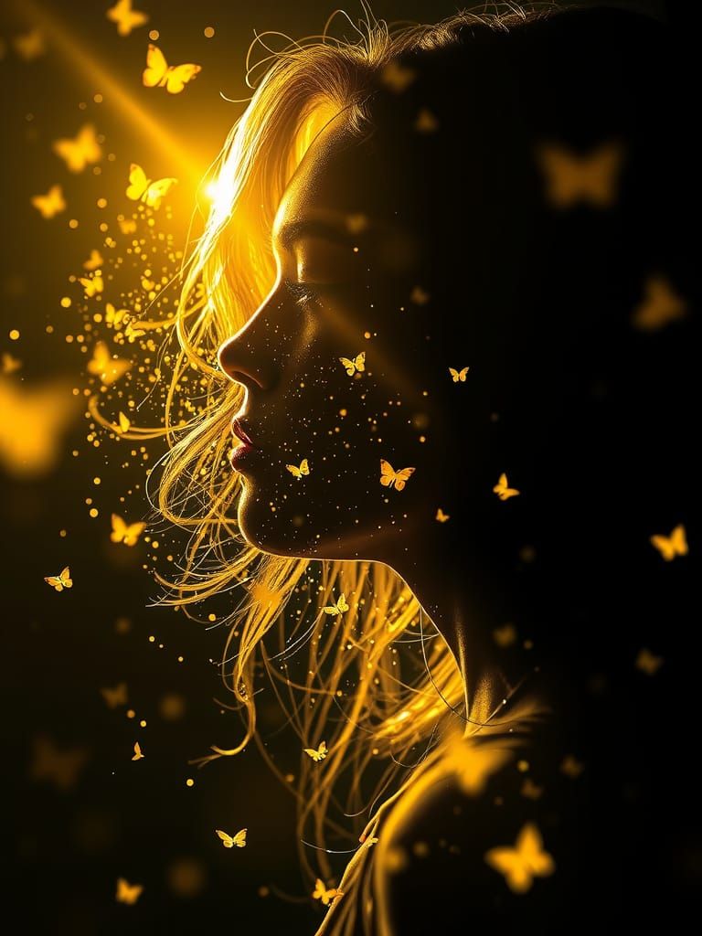 Yellow Silhouette Portrait with Fireflies, by Andreas Lie