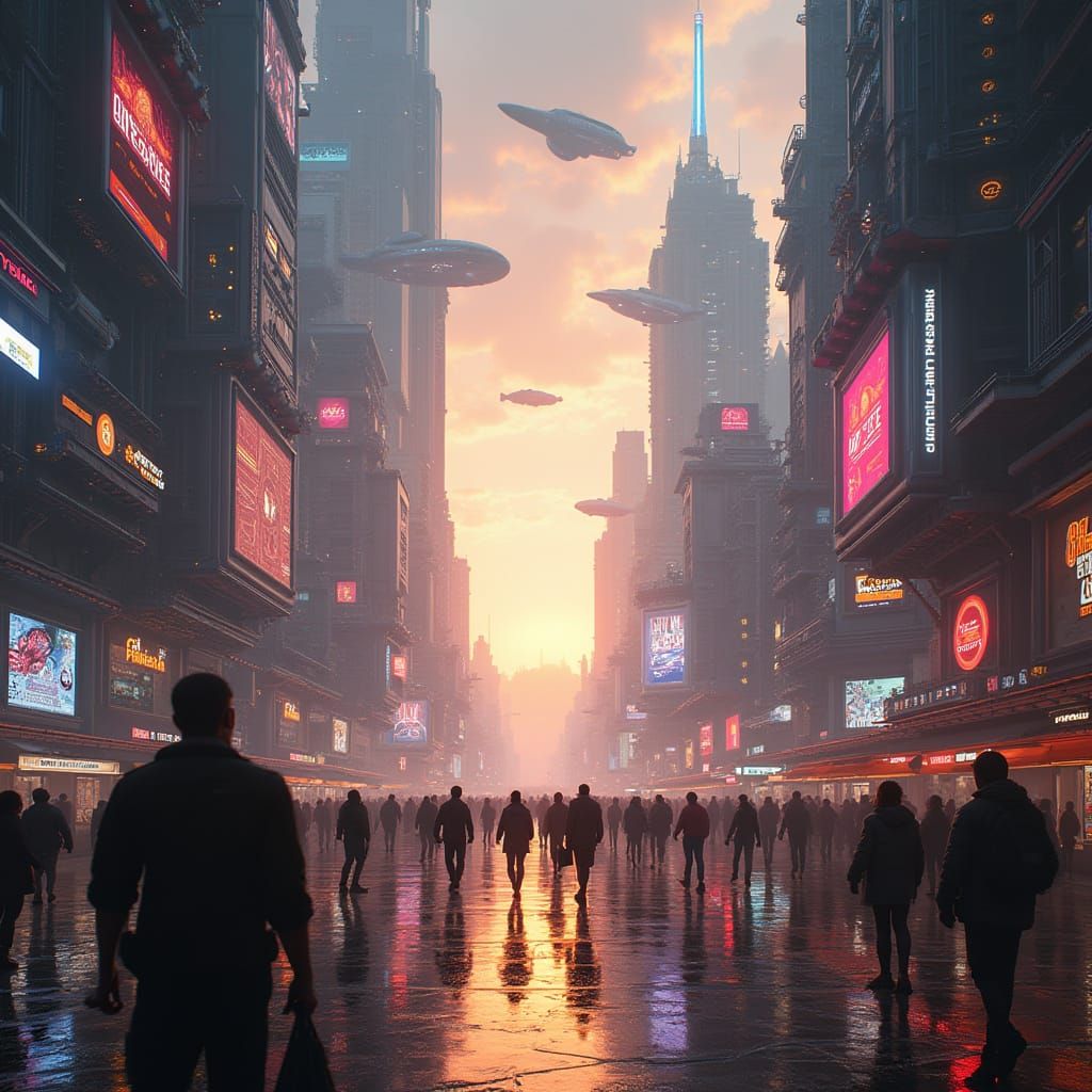 Epic Sci-Fi Cityscape in Vibrant Neon Lights