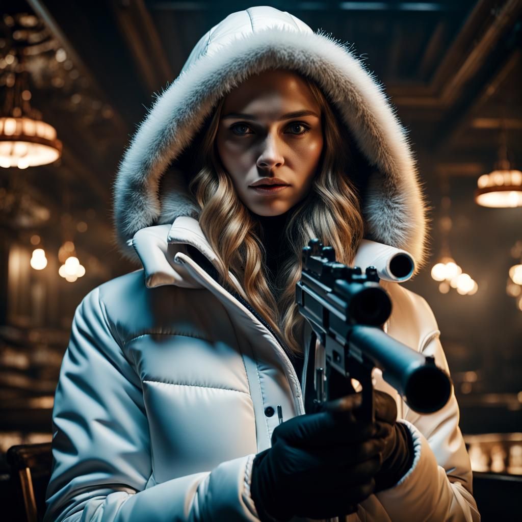Intense Close-Up: Russian Woman with Silenced Gun