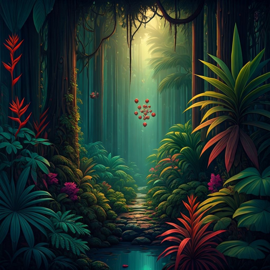 Vibrant Rainforest Cosmic Wonder in Shamanic Style