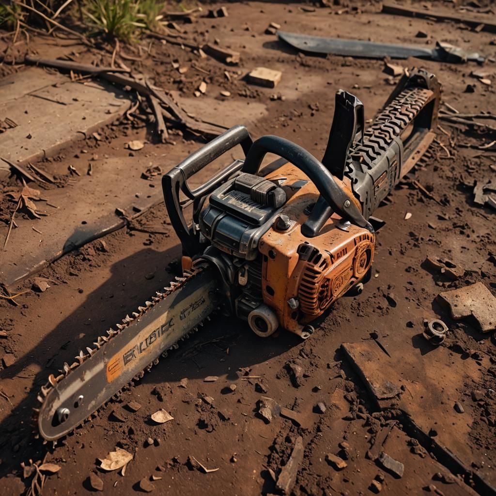 Hyper-Realistic Rusty Chainsaw in Cinematic Style