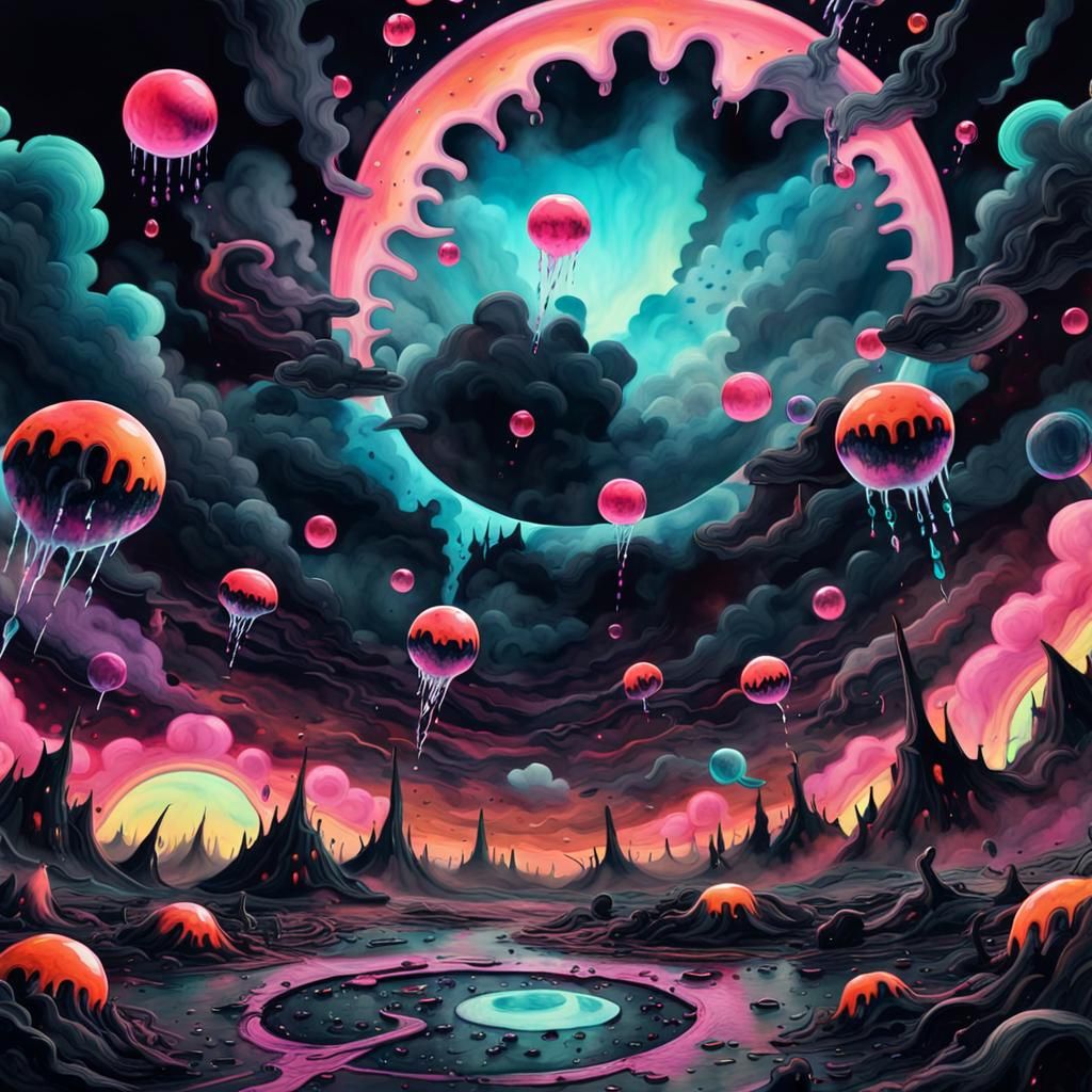 Surreal Horror Landscape in Cartoon Style