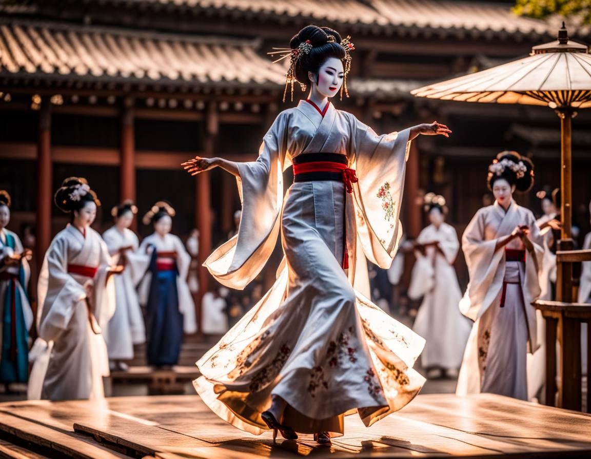 Geisha Dance Performance in Courtyard