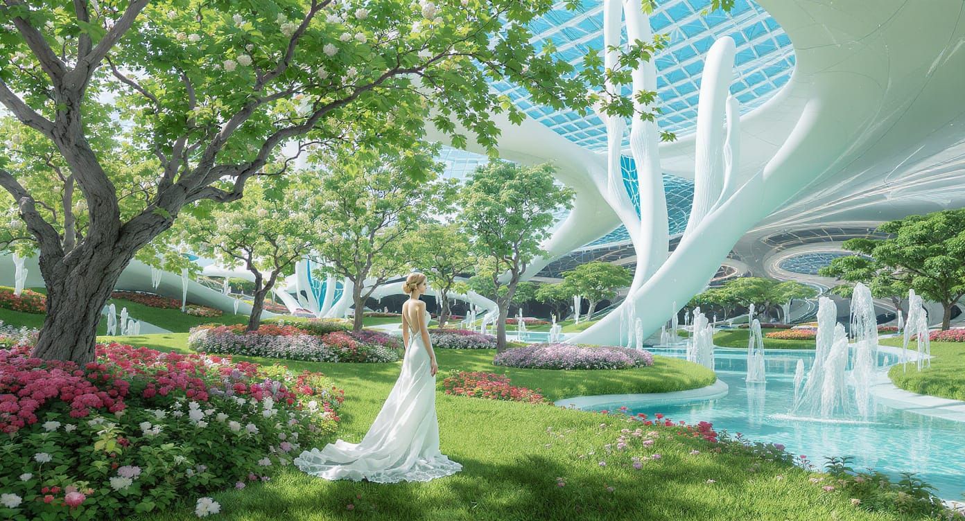 Utopian Future Orchard Inspired by Frutiger Aero