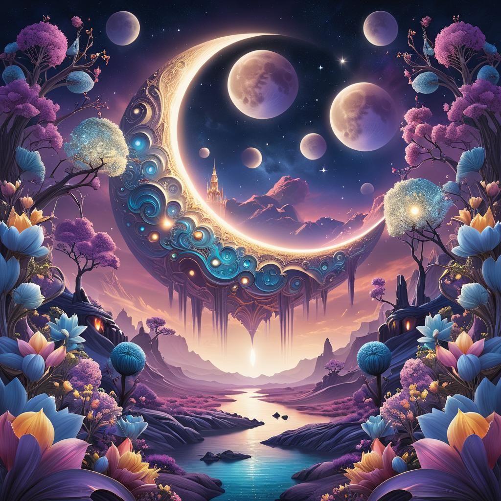 Serene Fantasy Moon Valley Landscape