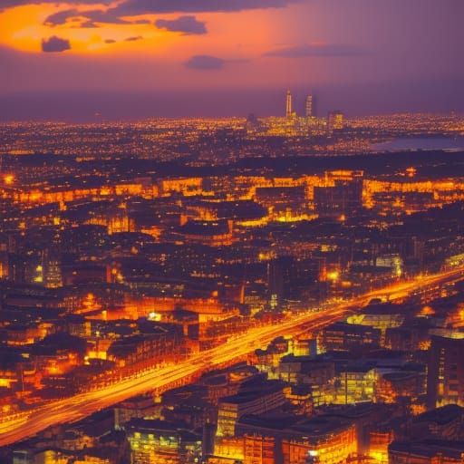 Golden Sunset Over Hyperrealistic Megacity