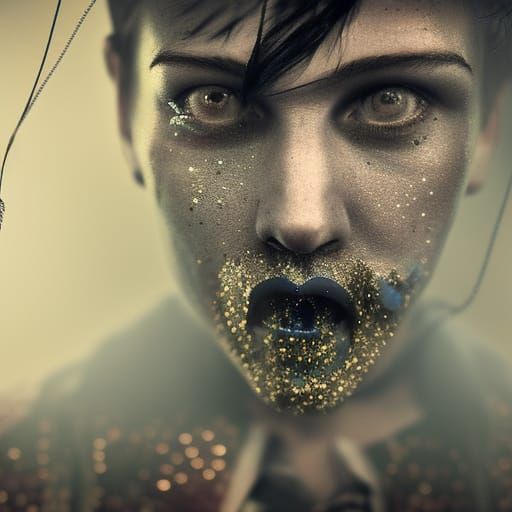 Sad Glitter Clown Portrait in Epic 3D Graphics