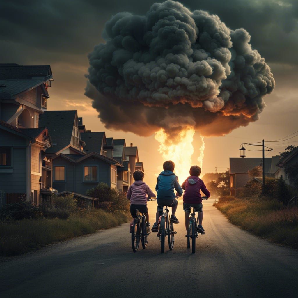 Children Watch Nuclear Missile Launch at Dusk