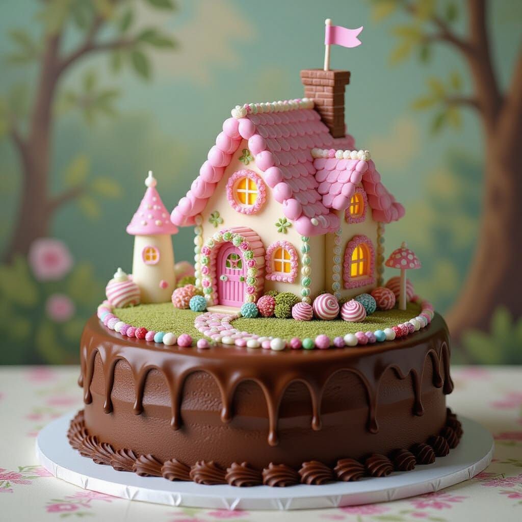 Whimsical Candy Fairy Village in Chocolate Cake